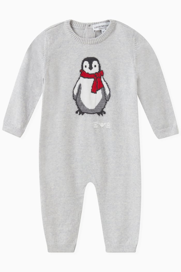 

Penguin-embroidered Jumpsuit in Virgin Wool, Grey