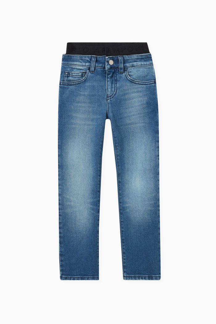 

Washed-effect Denim Pants in Cotton, Blue