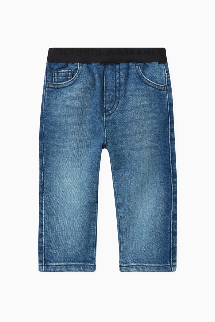 Washed-effect Denim Pants in Cotton, Blue