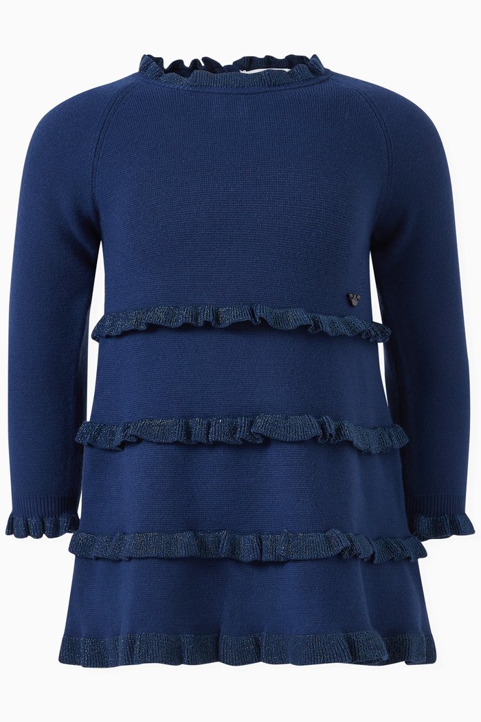 

Ruffled Lurex Dress in Viscose Blend, Blue