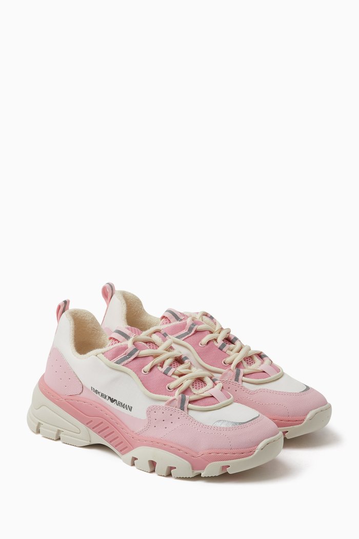 

Logo Sneakers in Mixed Materials, Pink
