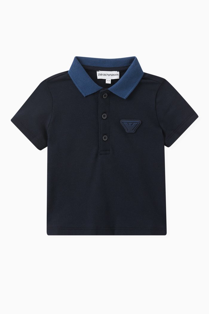 Contrast Logo Polo in Cotton, Blue