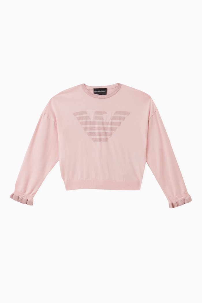 

Logo Motif Sweater in Cotton, Pink