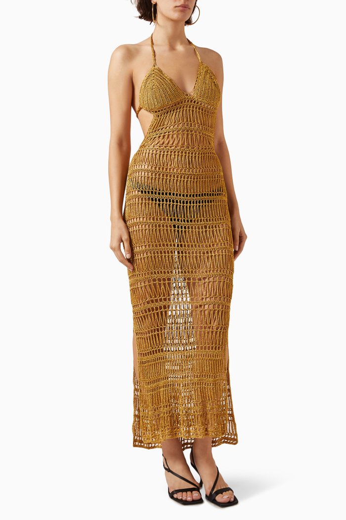 

Sand Maxi Dress in Crochet Cotton, Gold