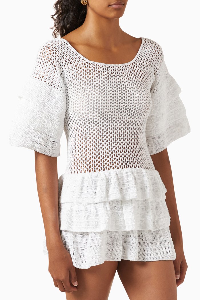 

Ruffles Mini Dress in Crochet Cotton, White