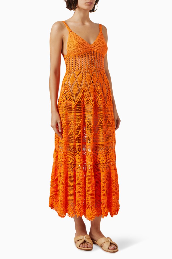 

Sophie Maxi Dress in Crochet Cotton, Orange