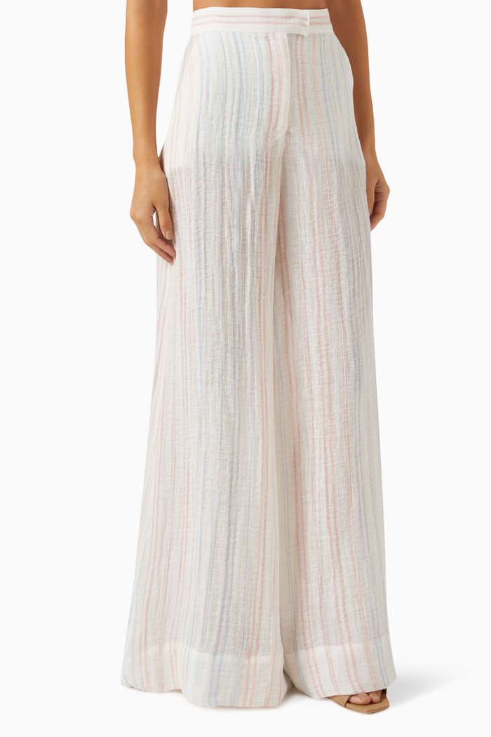 

Wide-leg Pants in Striped Gauze, White