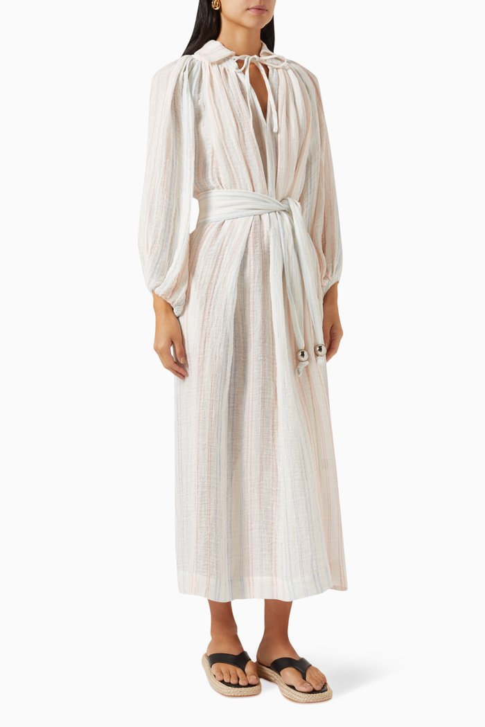 

The Poet Midi Dress in Striped Gauze, Multicolour