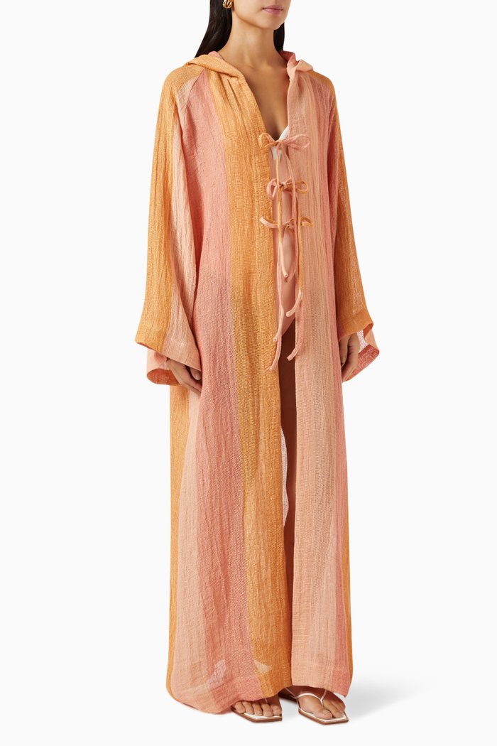 

The Beach Maxi Cape in Striped Gauze, Multicolour