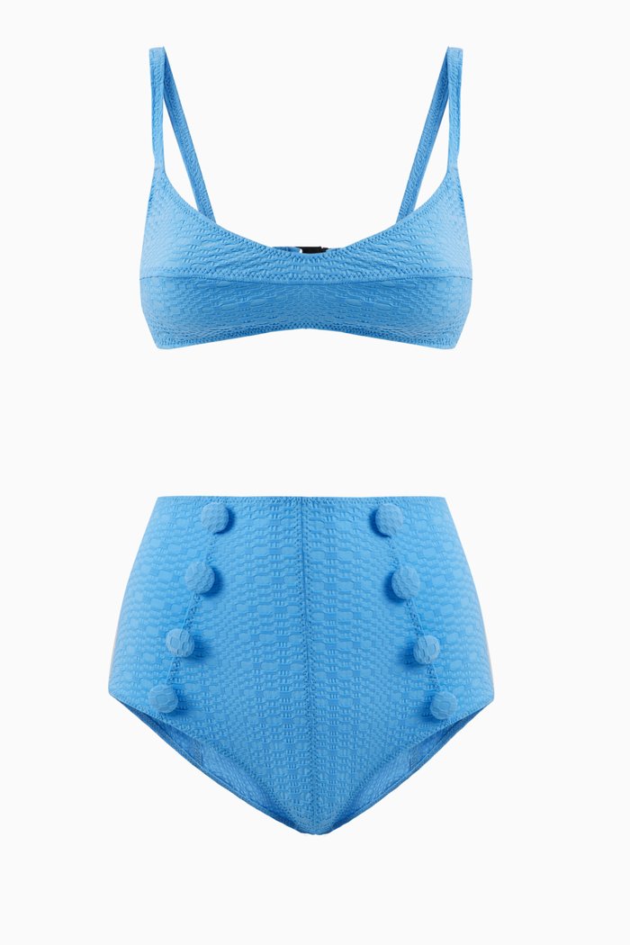 

Balconette High-waist Bikini Set in Seersucker, Blue