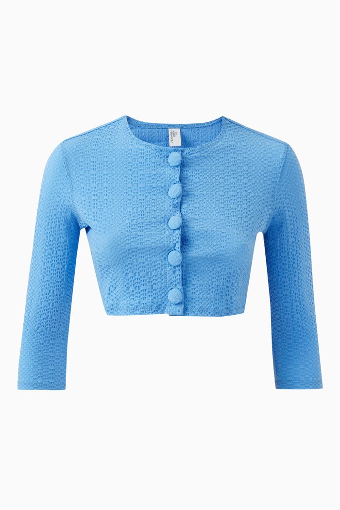 

Crop Cardigan in Seersucker, Blue
