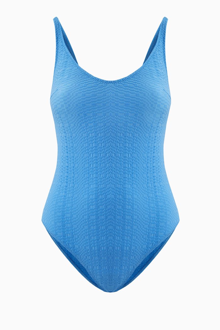 Marilyn One-piece Swimsuit in Seersucker, Blue