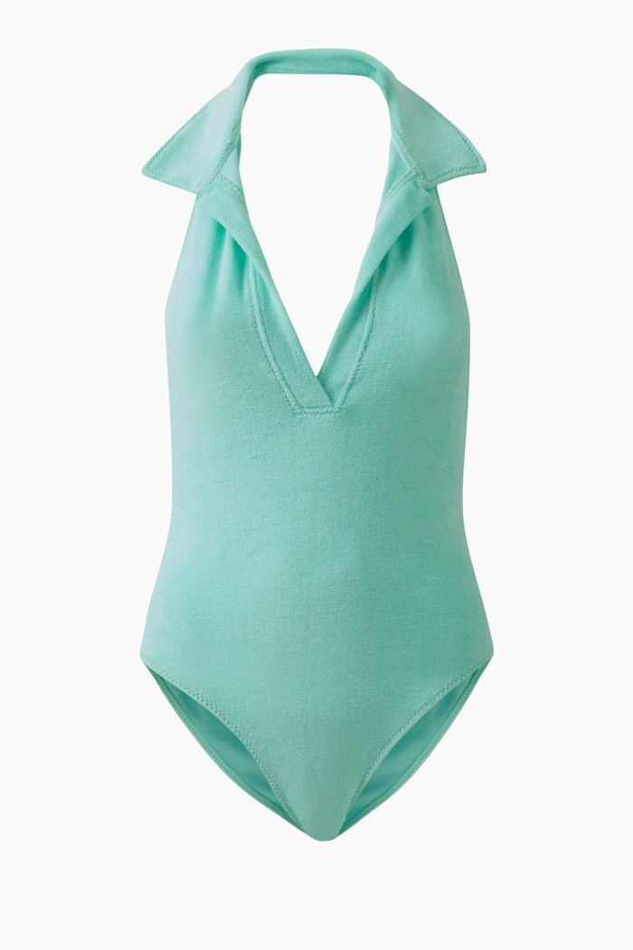 

Polo One-piece Swimsuit in Terrycloth, Blue
