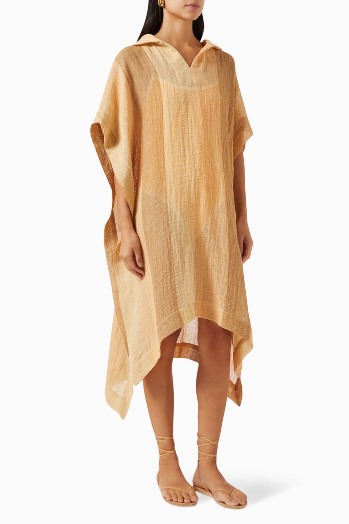 The Beach Midi Poncho in Striped Gauze, Multicolour