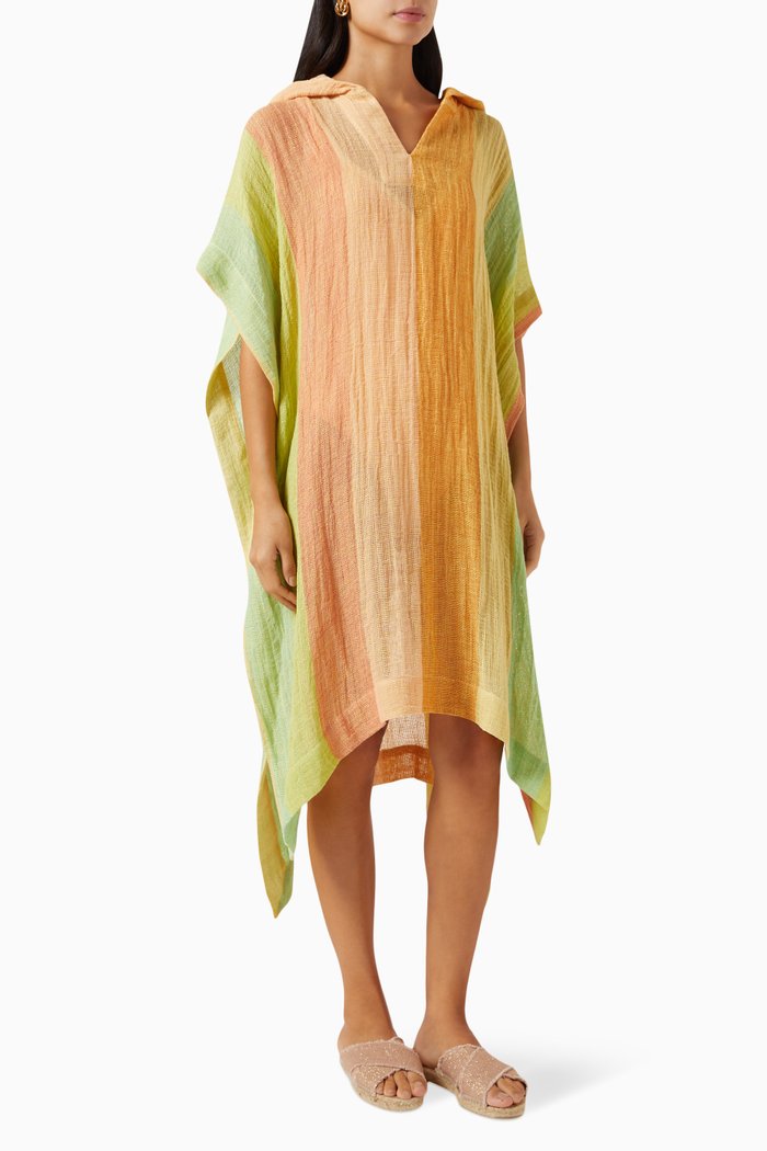 

The Beach Midi Poncho in Striped Gauze, Yellow