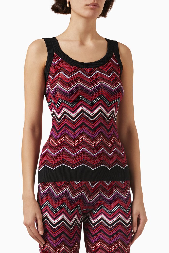 Sequin Zigzag Tank Top in Viscose-knit, Red