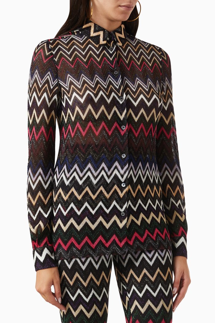 

Chevron Shirt in Lamé, Black