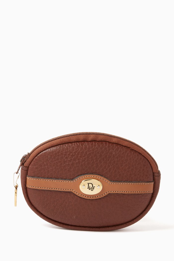 

Round Coin Purse in Leather, Brown