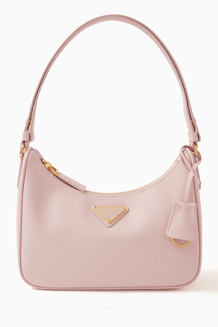 

Small Logo Shoulder Bag in Saffiano Leather, Pink