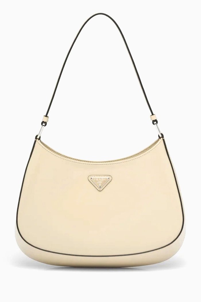 Medium Cleo Shoulder Bag in Brushed Leather, Brown