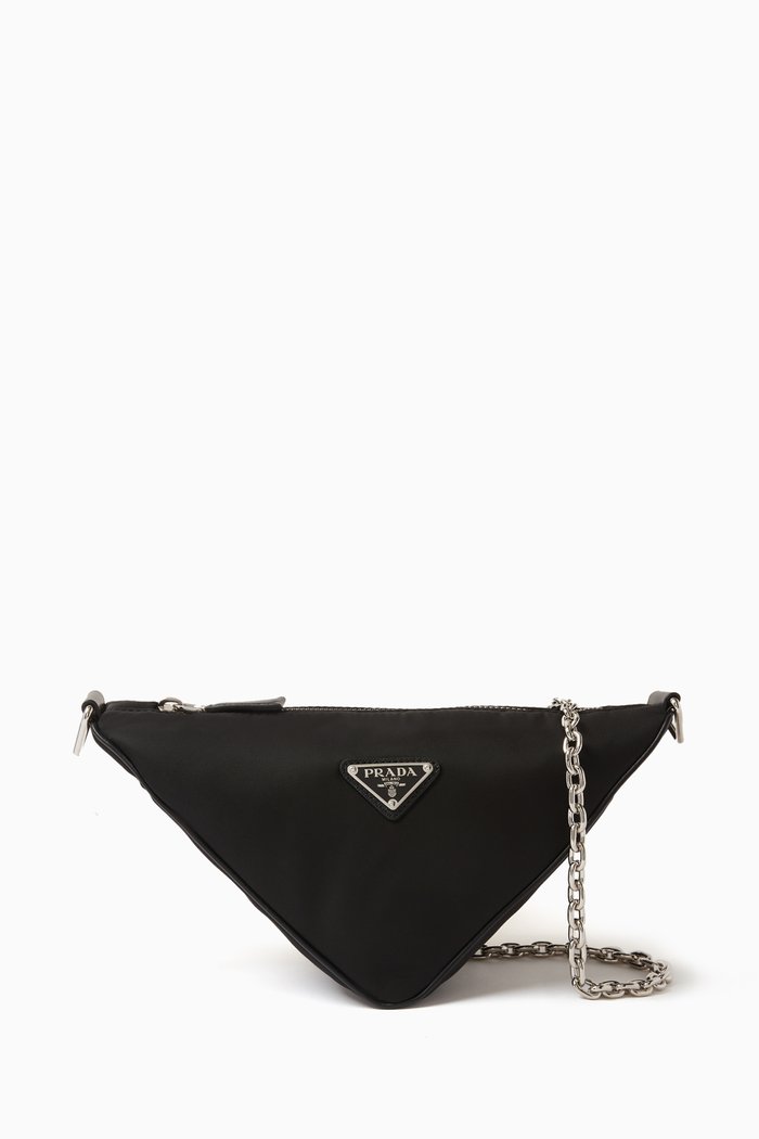 

Triangle Shoulder Bag in Re-Nylon & Saffiano Leather, Black
