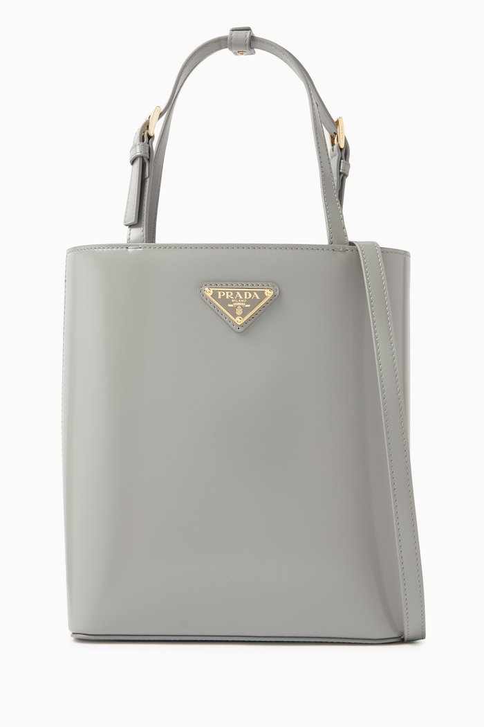 

Small Prada Panier Tote Bag in Patent Leather, Grey