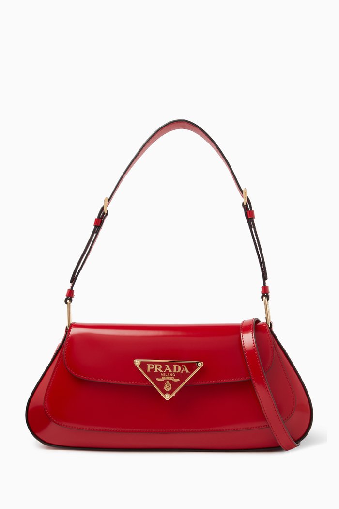 

Triangle Logo Shoulder Bag in Brushed Leather, Red