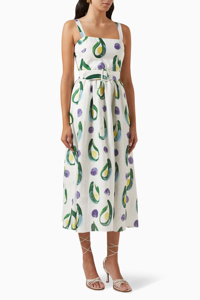 

Ninet Printed Midi Dress in Linen-blend, Multicolour