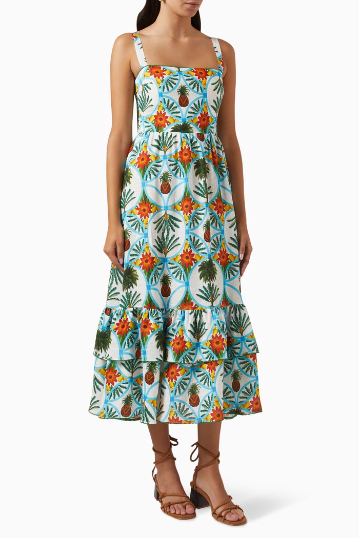 

Dani Printed Midi Dress in Linen-blend, Multicolour