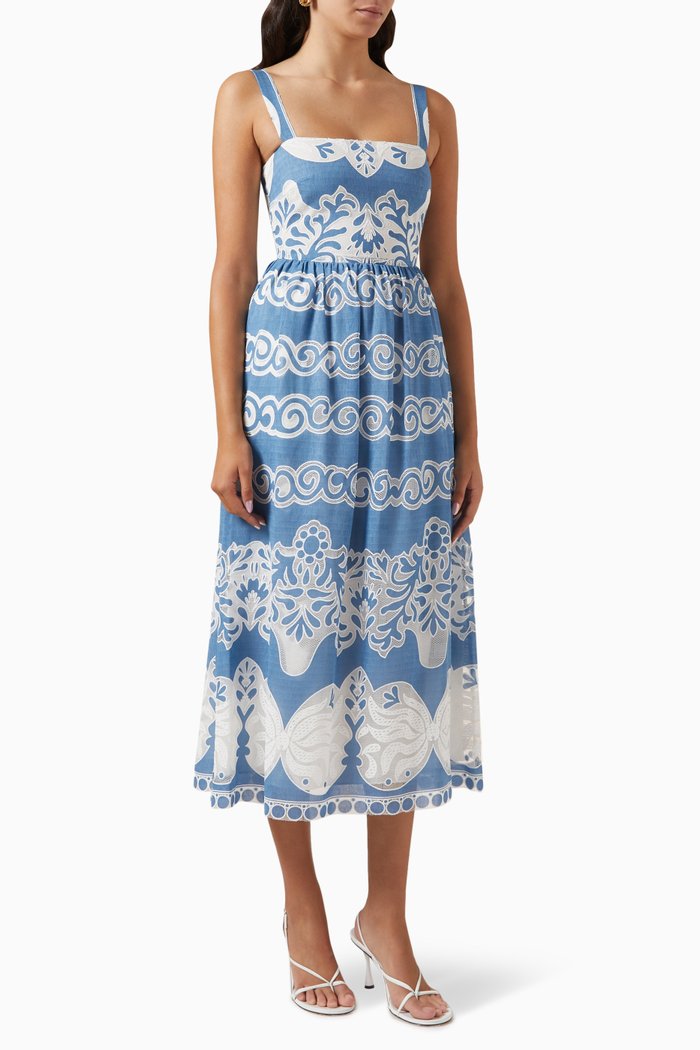 

Ninet Lace Midi Dress in Cotton-blend, Blue