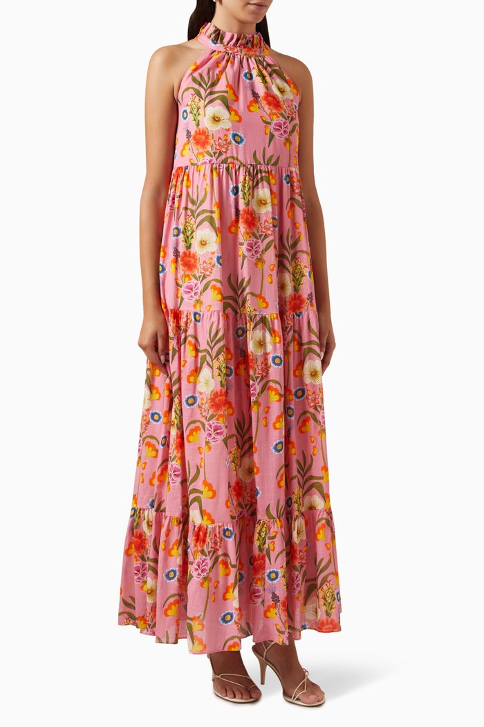 

Pandora Floral-print Maxi Dress in Cotton-voile, Pink