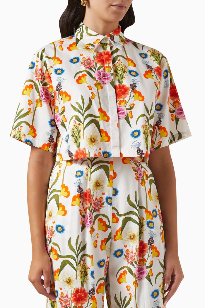 

Alani Floral-print Crop Shirt in Cotton, Multicolour