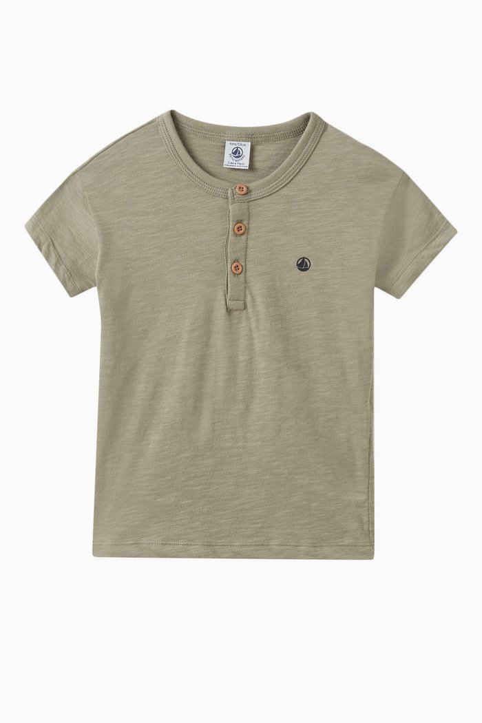 

Buttoned T-shirt in Cotton Slub, Green