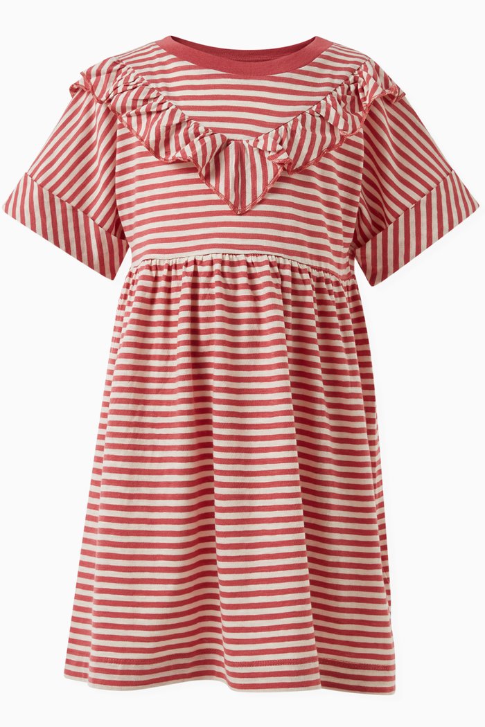

Ruffled Striped Dress in Slub Cotton-jersey, Multicolour