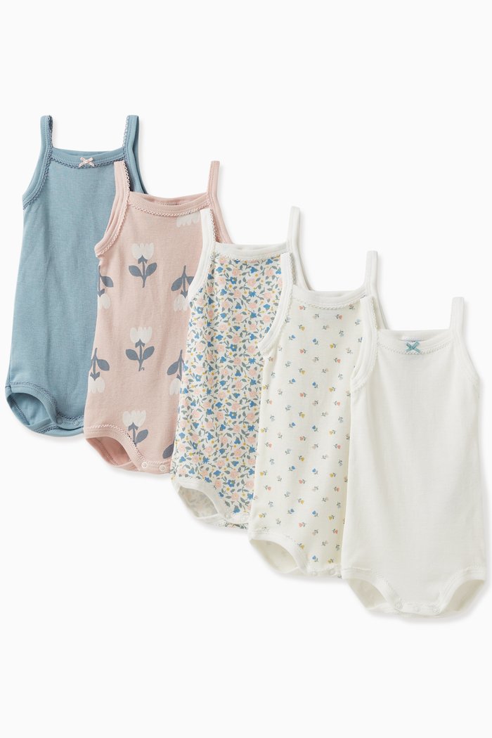 

Floral-print Bodysuits in Organic Cotton, Set of 5, Multicolour