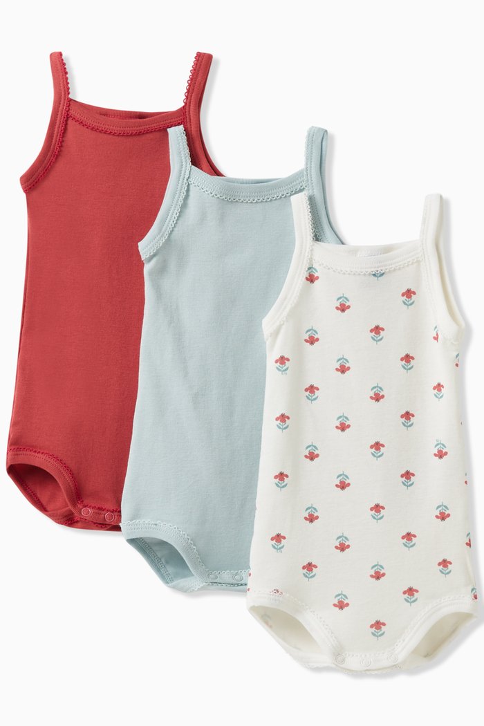 

Floral-print Bodysuits in Organic Cotton, Set of 3, Multicolour