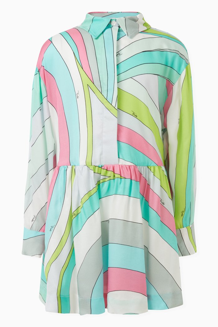 

Abstract Long Sleeved Dress in Viscose, Blue