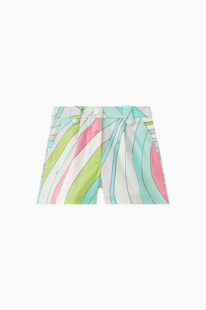 Abstract-print Shorts in Cotton, Blue