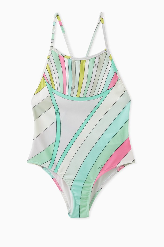 

Abstract-print One-piece Swimsuit in Polyamide, Blue