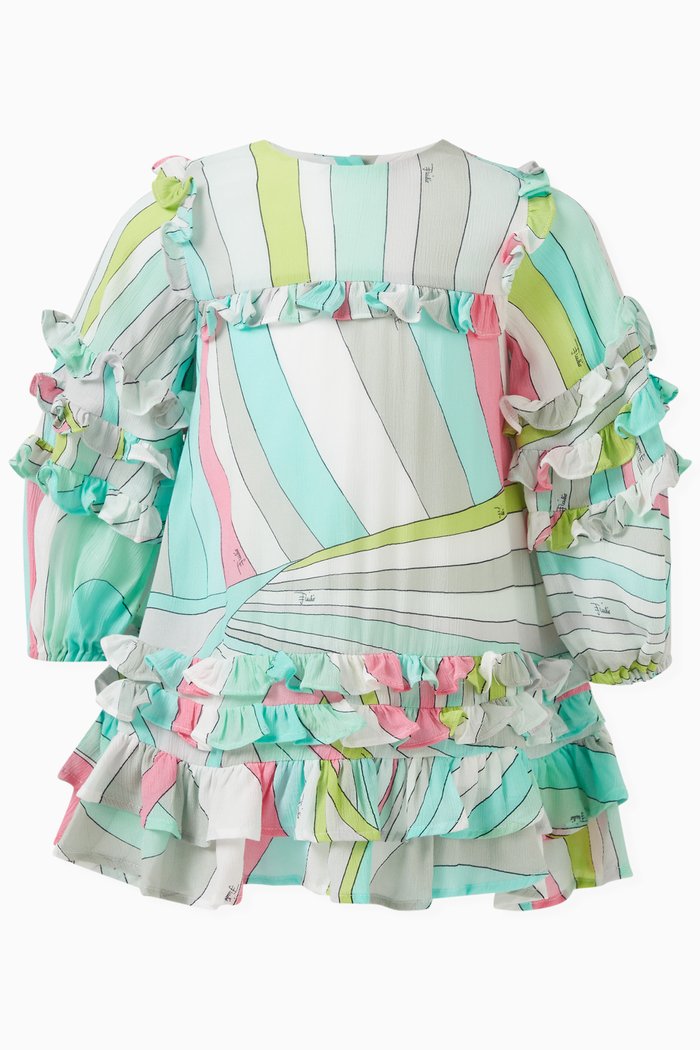 

Abstract-print Ruffle Dress in Viscose, Blue