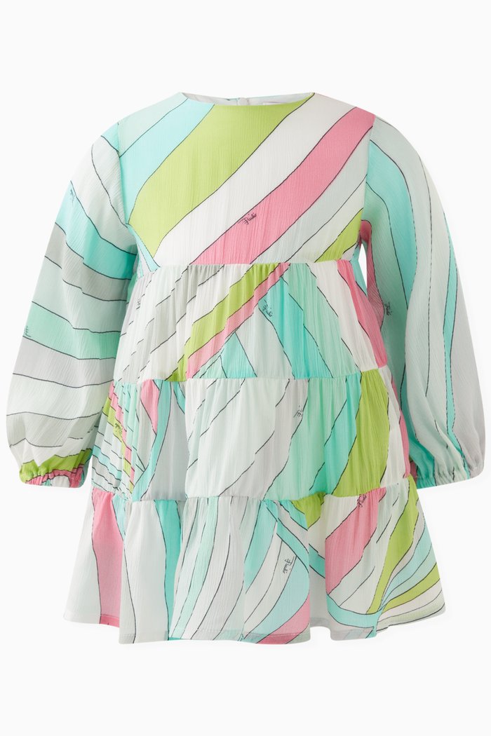 

Abstract-print Tiered Dress, Blue