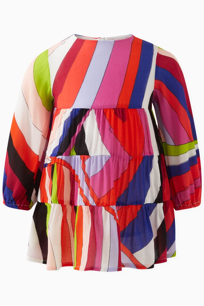 

Abstract-print Tiered Dress, Pink