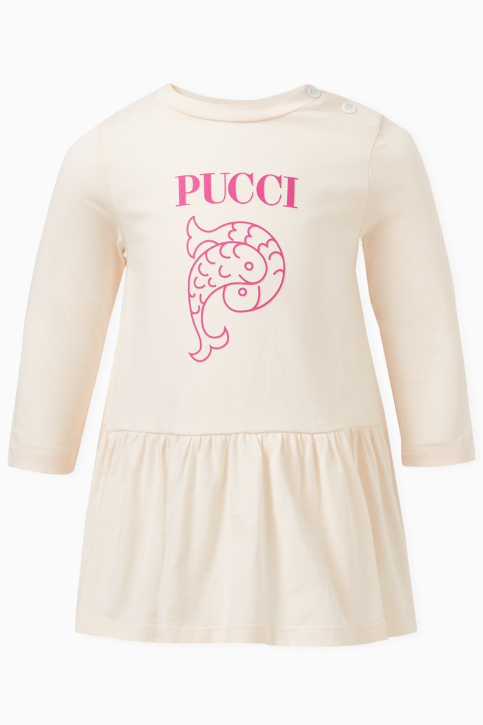 Logo-print T-shirt Dress in Cotton, Neutral