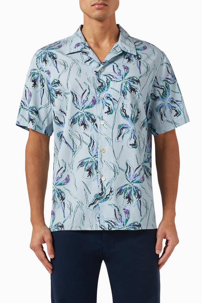

Floral-print Shirt in Cotton Blend, Blue