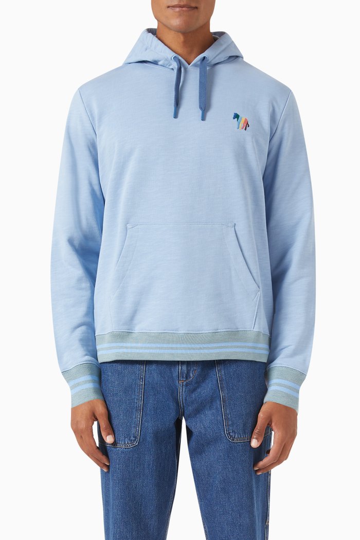 

Broad Stripe Zebra Hoodie in Cotton, Blue
