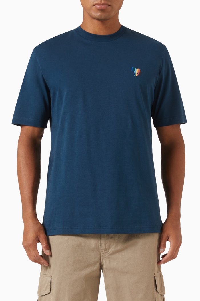 

Broad Stripe Zebra Logo T-shirt in Organic Cotton-jersey, Blue