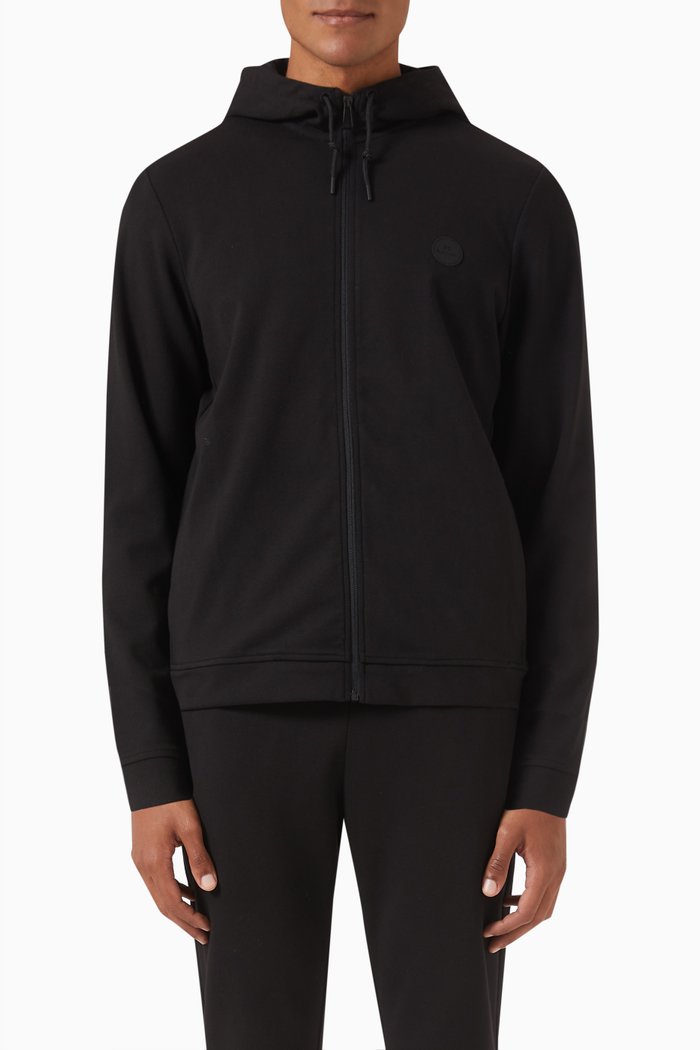 Logo Hoodie in Cotton-poly Blend, Black
