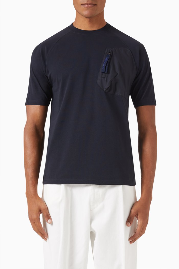 

Pocket T-shirt in Stretch Cotton Jersey, Blue