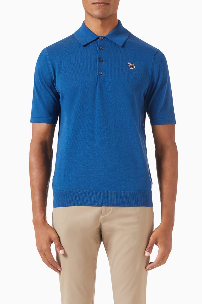 

Broad Stripe Zebra Sweater Polo in Organic Cotton Knit, Blue