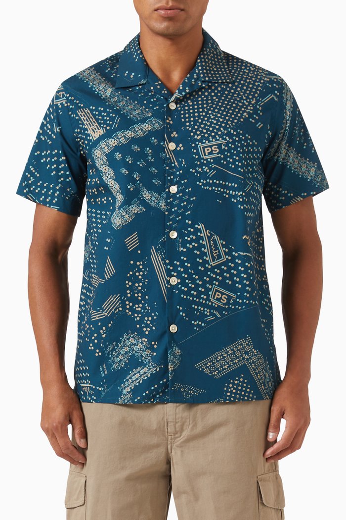 

Printed Shirt in Organic Cotton, Blue